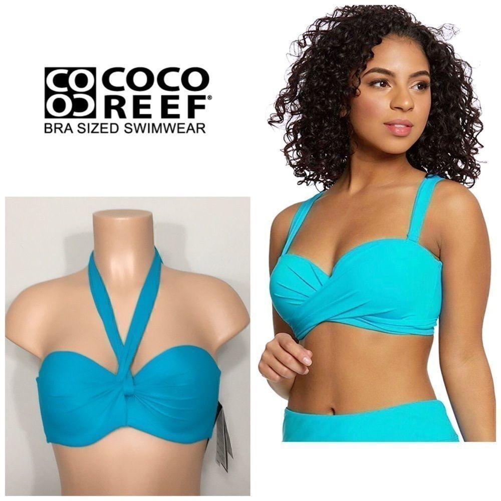 COCO REEF 5-way Bra Sized teal bikini top. 36/38C